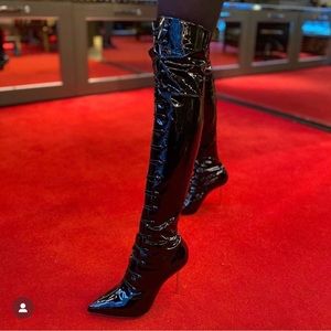 Christian Louboutin over the knee stiletto Patent Black leather boots. Size 40.